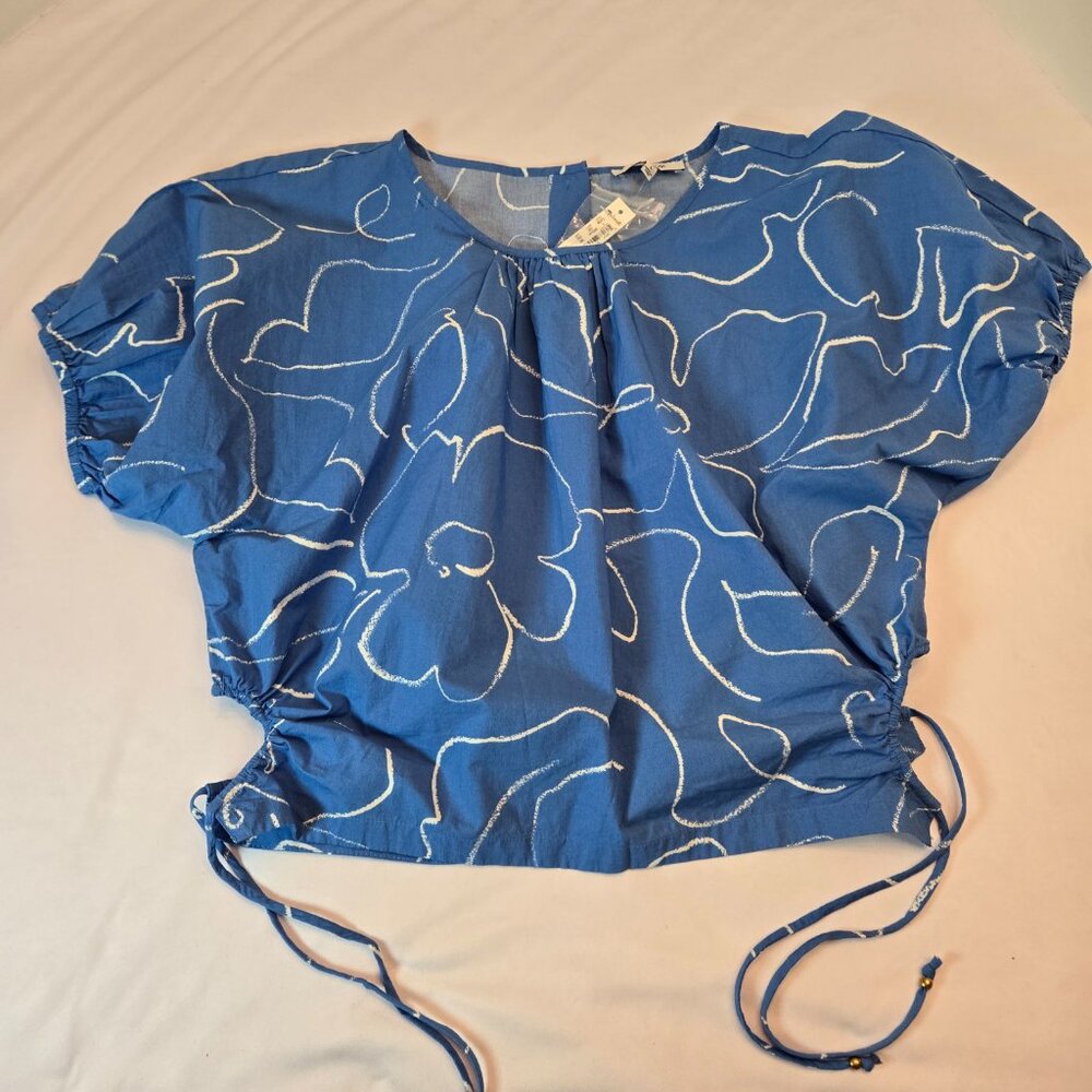 MADEWELL Jewel Top -Poplin Puff Sleeve Cutout Crop Top Sz: L - Ornamental Blue